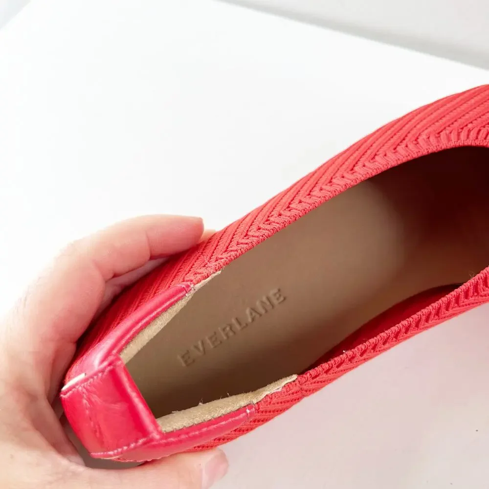 Everlane The Day Glove Knit Ribbed Ballet Flats Shoes Poppy Red 8